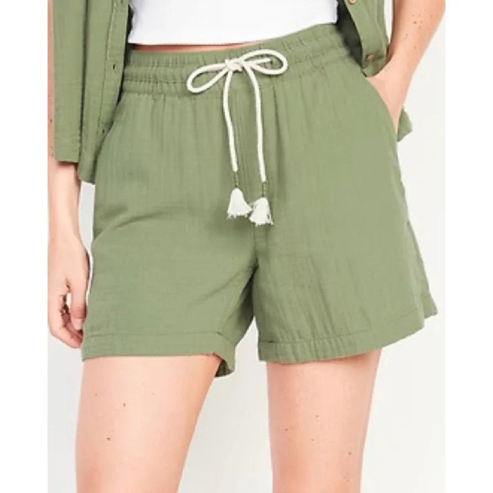 Old Navy Gauze Pull On Shorts Womens XL Olive Green Drawstring Cotton Casual NWT